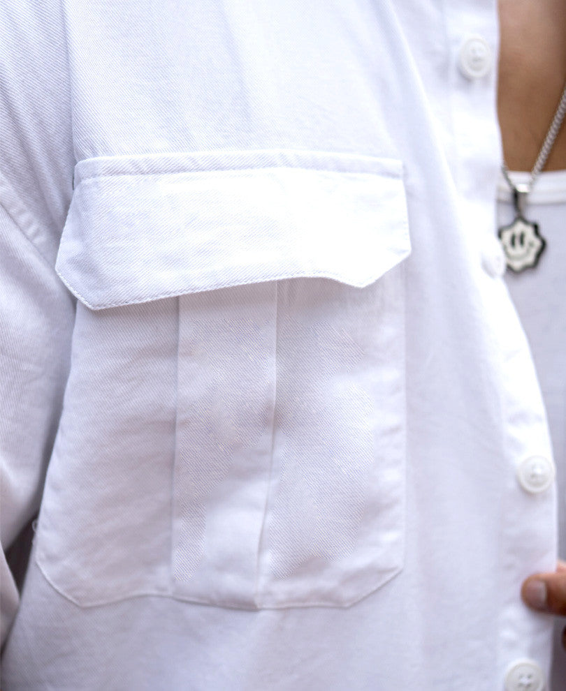 White Three Pockets Oversize Drop Shoulder Shirt