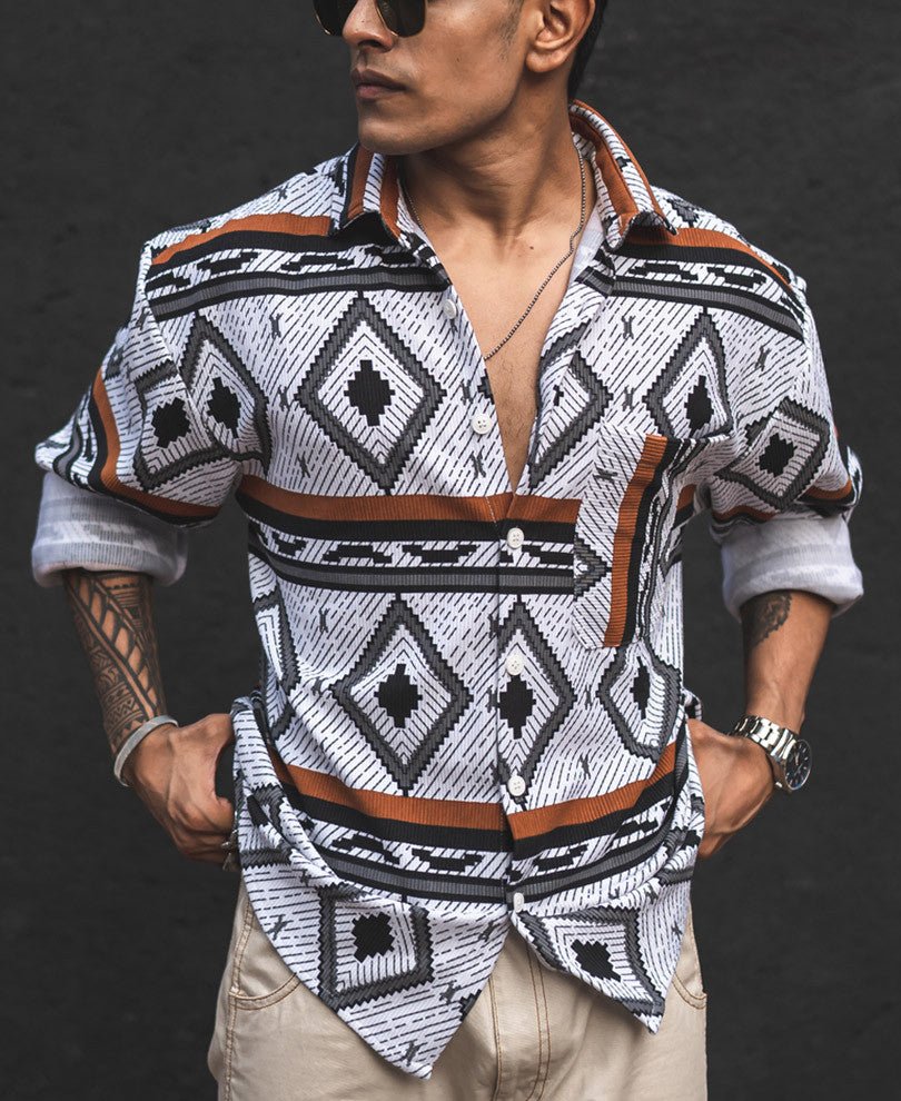 Multicolor Ethnic Motifs Print Oversized Shirt