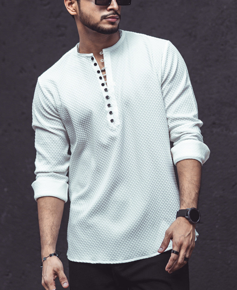 White Textured Kurta Style Shirt