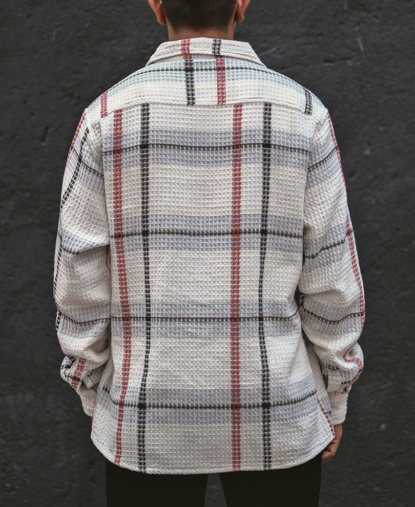 Off White and Grey Structured Checks Full Sleeves Shirt
