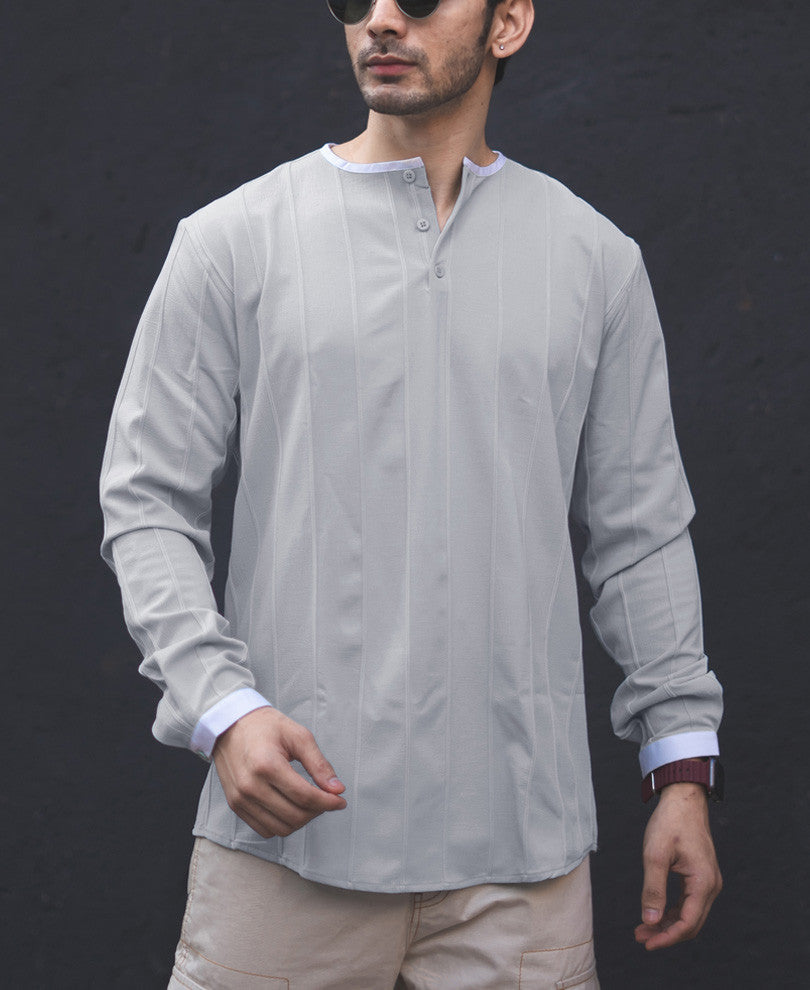 Kurta Style Structured Light Grey Shirt