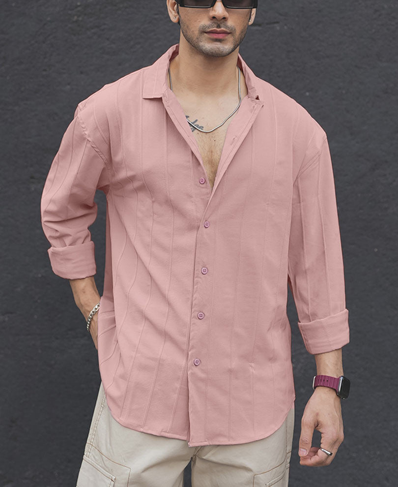 Peach Structured Full Sleeves Shirt