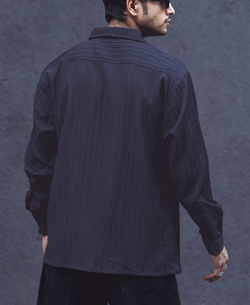 Black Solid Full Sleeves Oversized Shirt