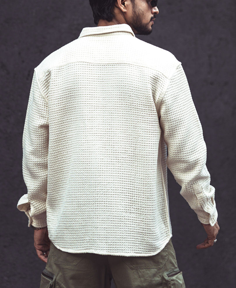 Off White Structured Oversized Full Sleeves Shirt