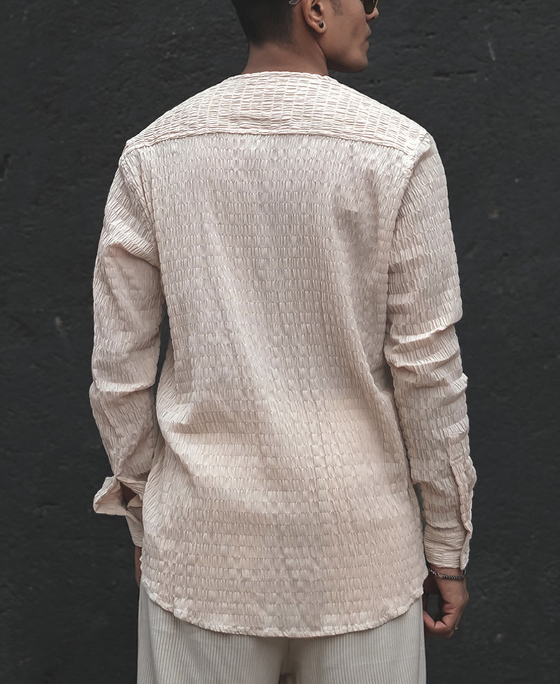 Beige Structured Full Sleeves Shirt