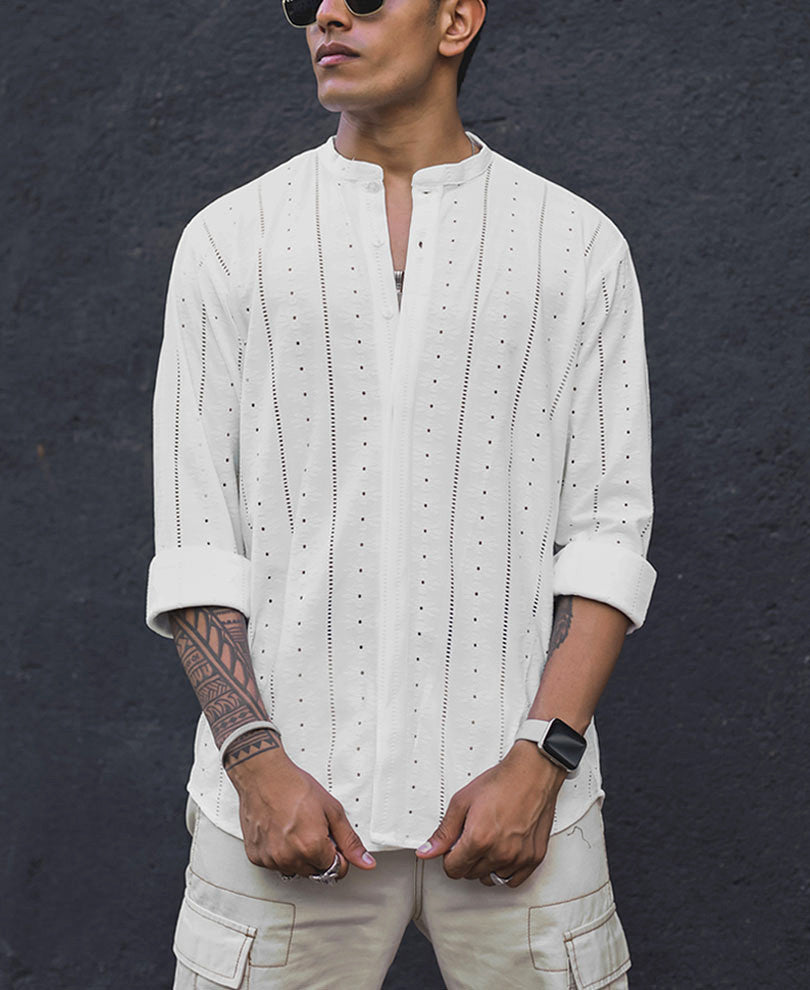 White Structured Full Sleeves Shirt