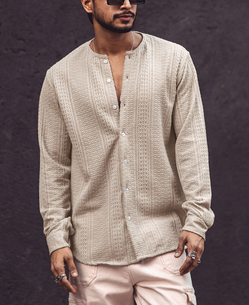 Beige Crochet Full Sleeves Shirt