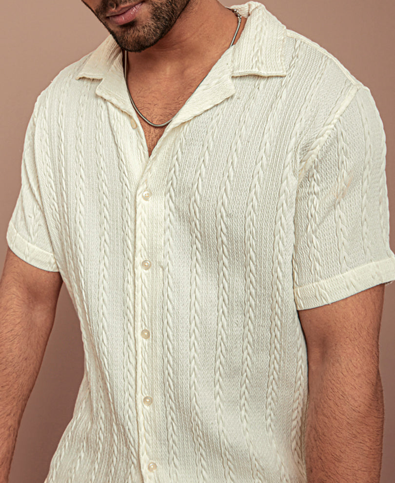 White Textured Half Sleeves Shirt