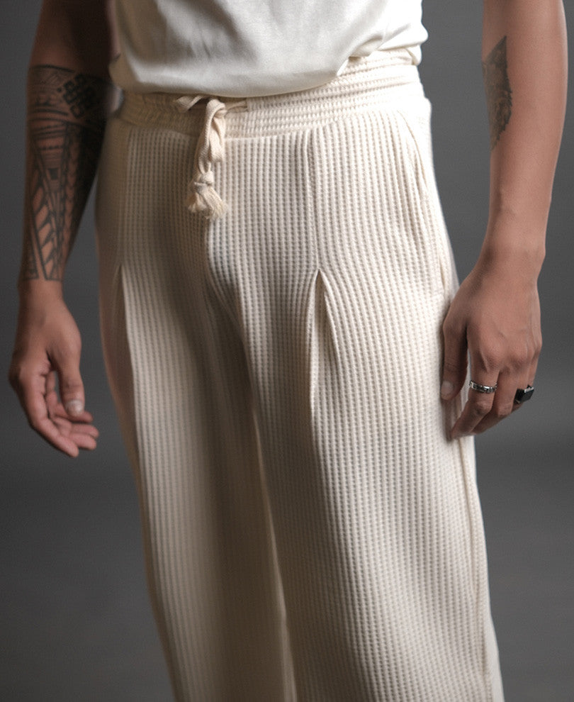 Cream Structured Knitted Track Pant