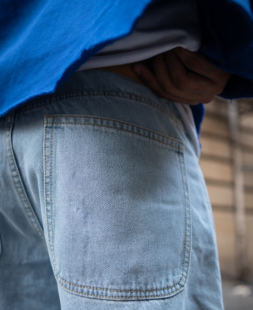 Ice Blue Baggy Fit Denim Jeans With Pockets