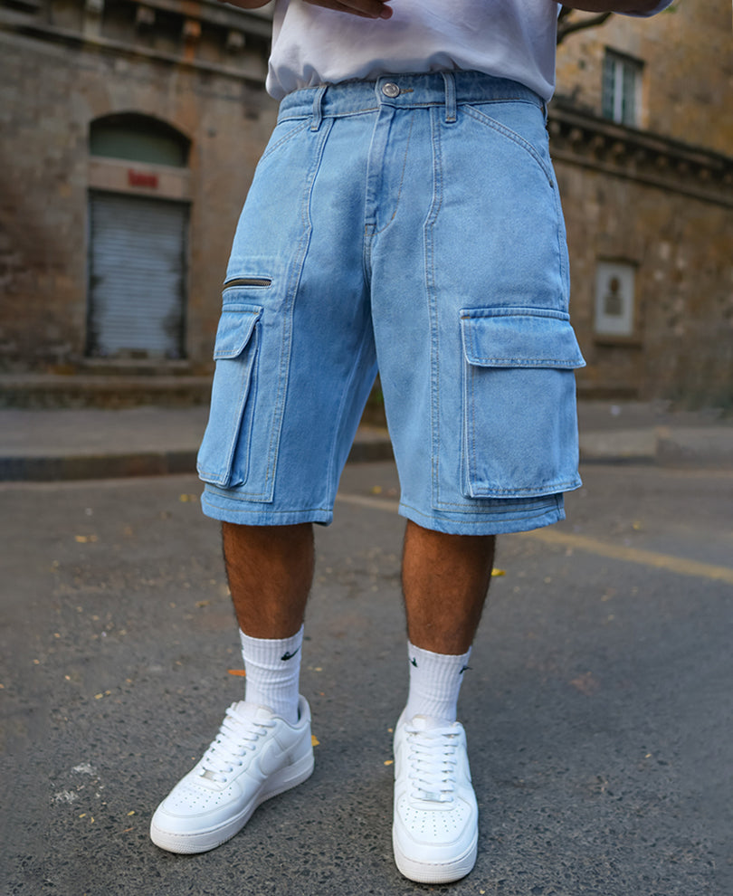 Blue Denim Cargo Pocket Shorts