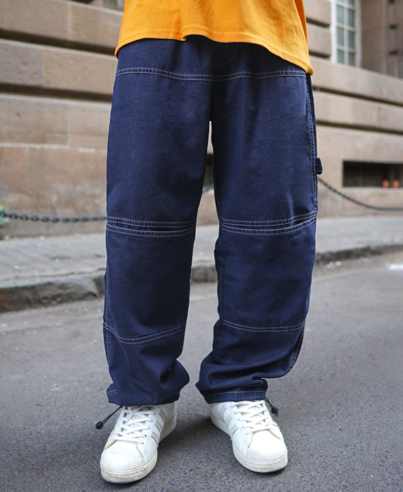 Blue Denim Baggy Fit Parachute Pants