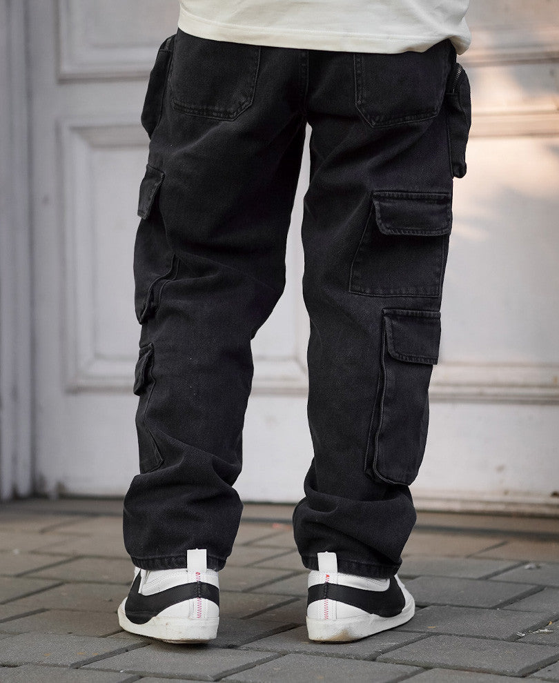 Charcoal Black Side Pocket Baggy Fit Jeans