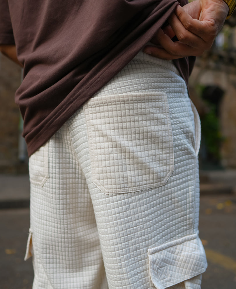 Cream Structured Knit Baggy Fit Pant