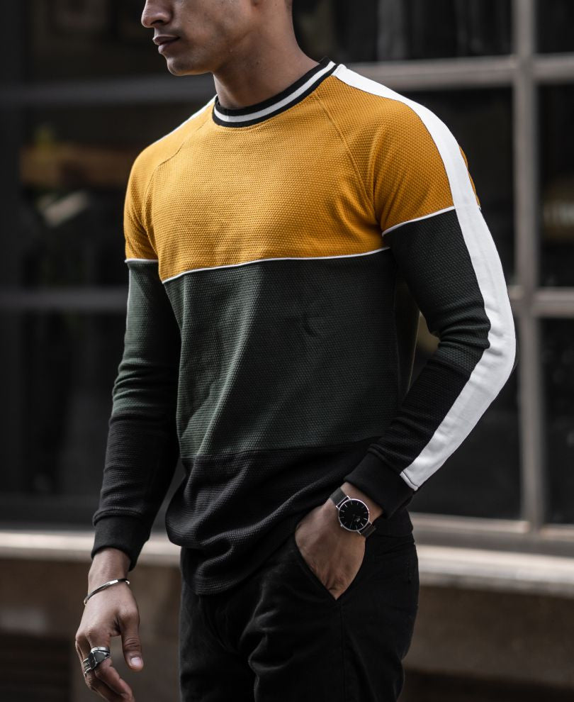 Mustard Three Panel Full Sleeves T Shirt