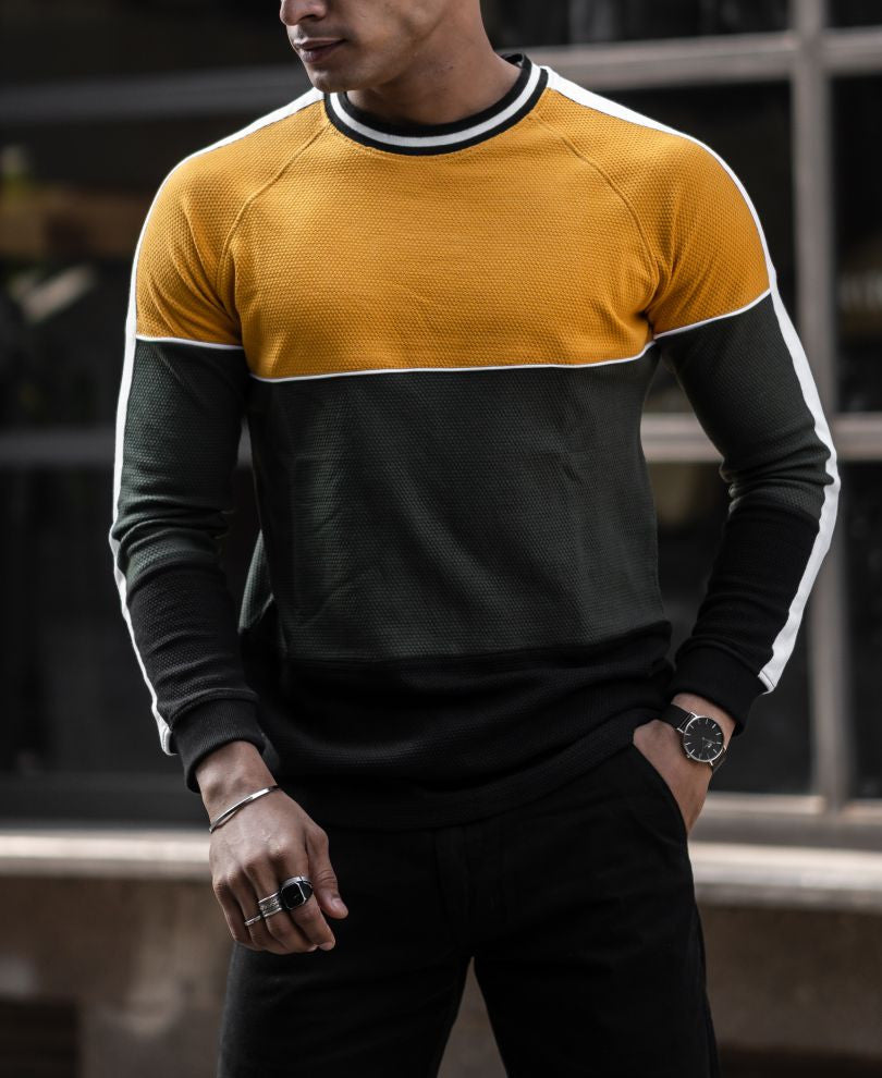 Mustard Three Panel Full Sleeves T Shirt