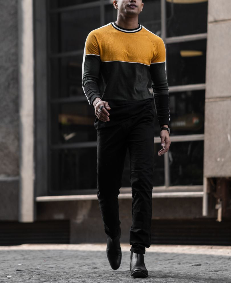Mustard Three Panel Full Sleeves T Shirt