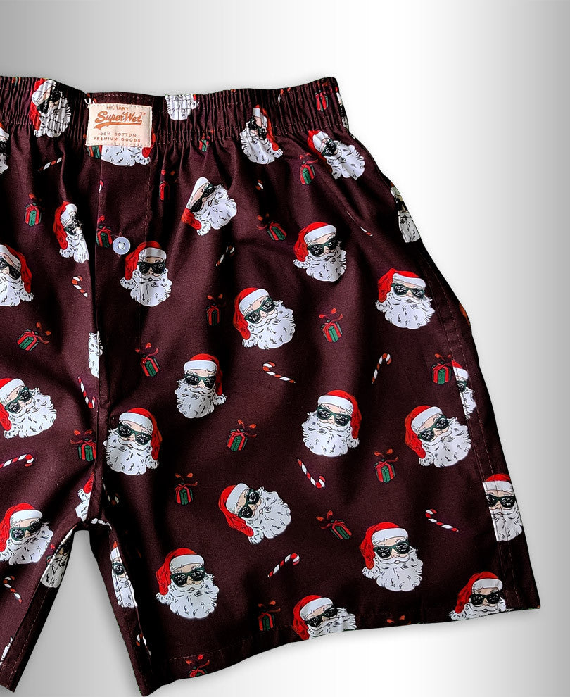 Dark Brown Santa Print Boxer