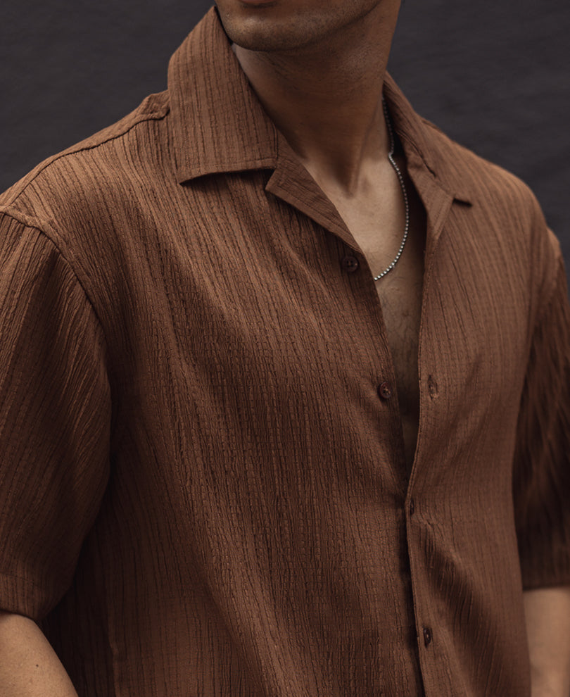 Brown Oversized Structured Half Sleeves Shirt