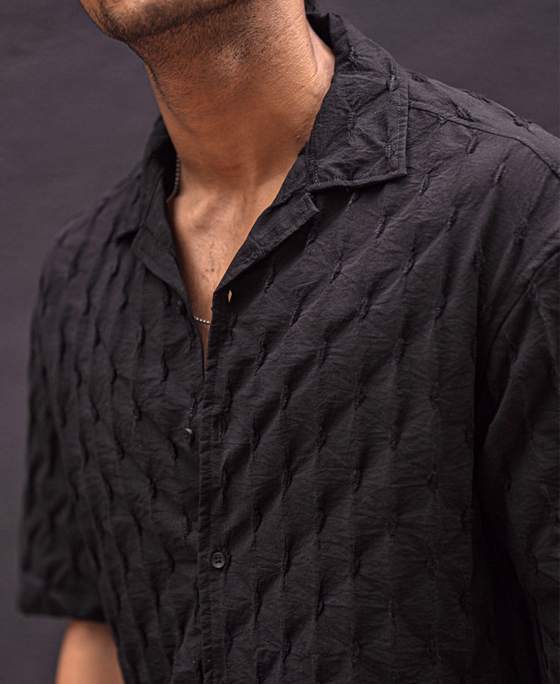 Black Oversized fit Structured Half Sleeves Shirt
