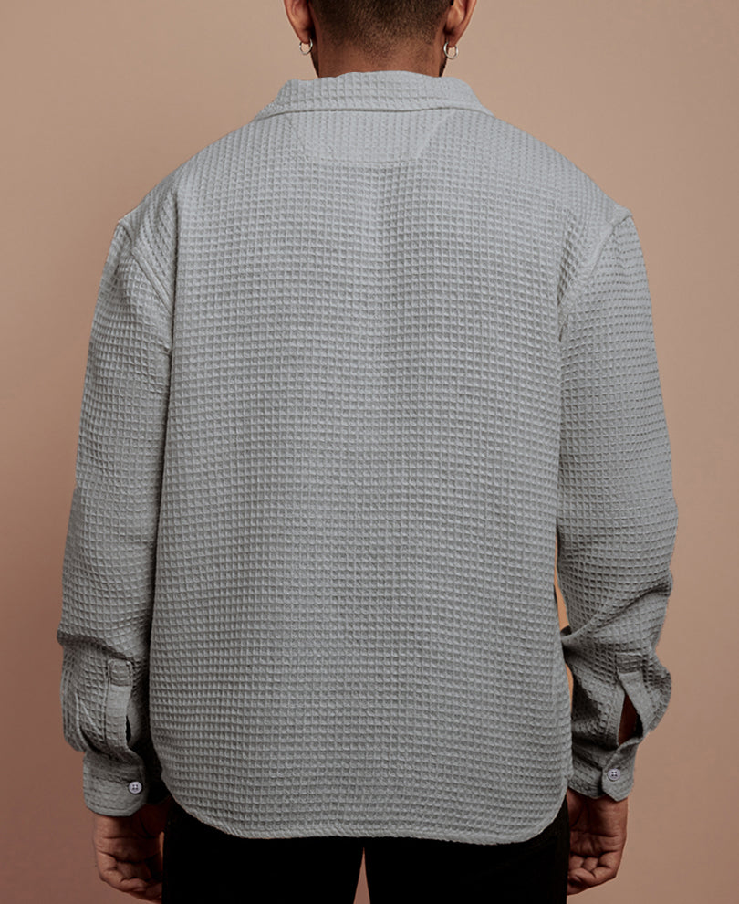 Grey Waffle Structured Regular fit Full Sleeves Shirt