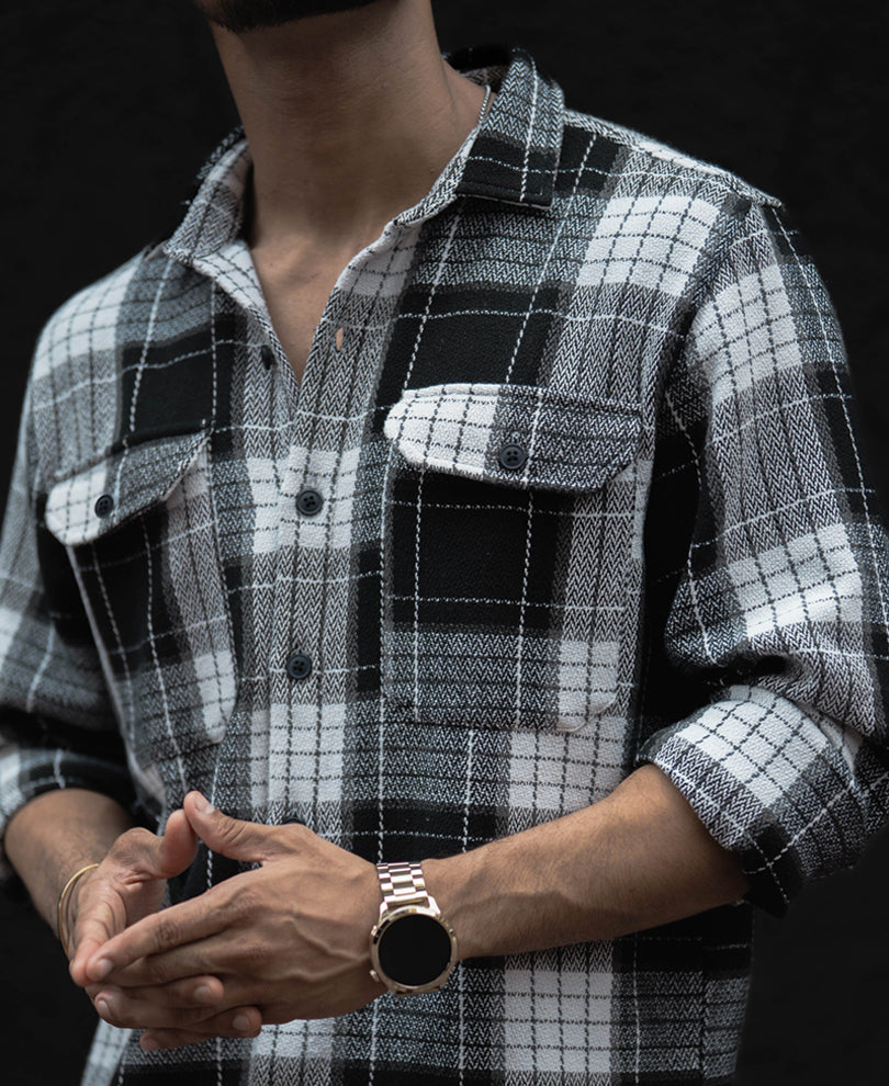 Black And White Checks Regular Fit Full Sleeves  Shirt