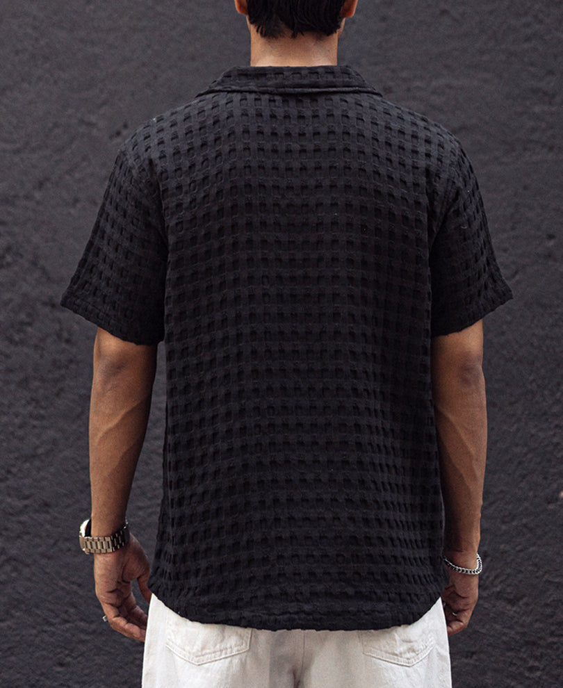 Black Waffle Oversized Half Sleeves Shirt