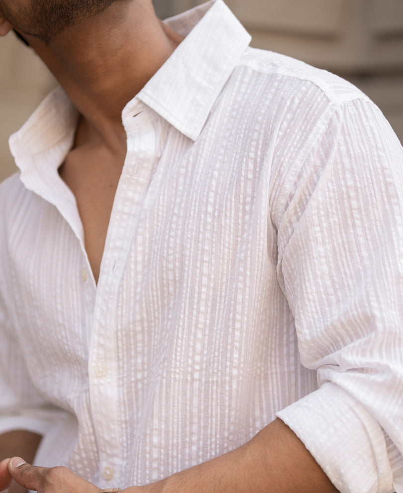 White Striped Regular Fit Full Sleeve Shirt