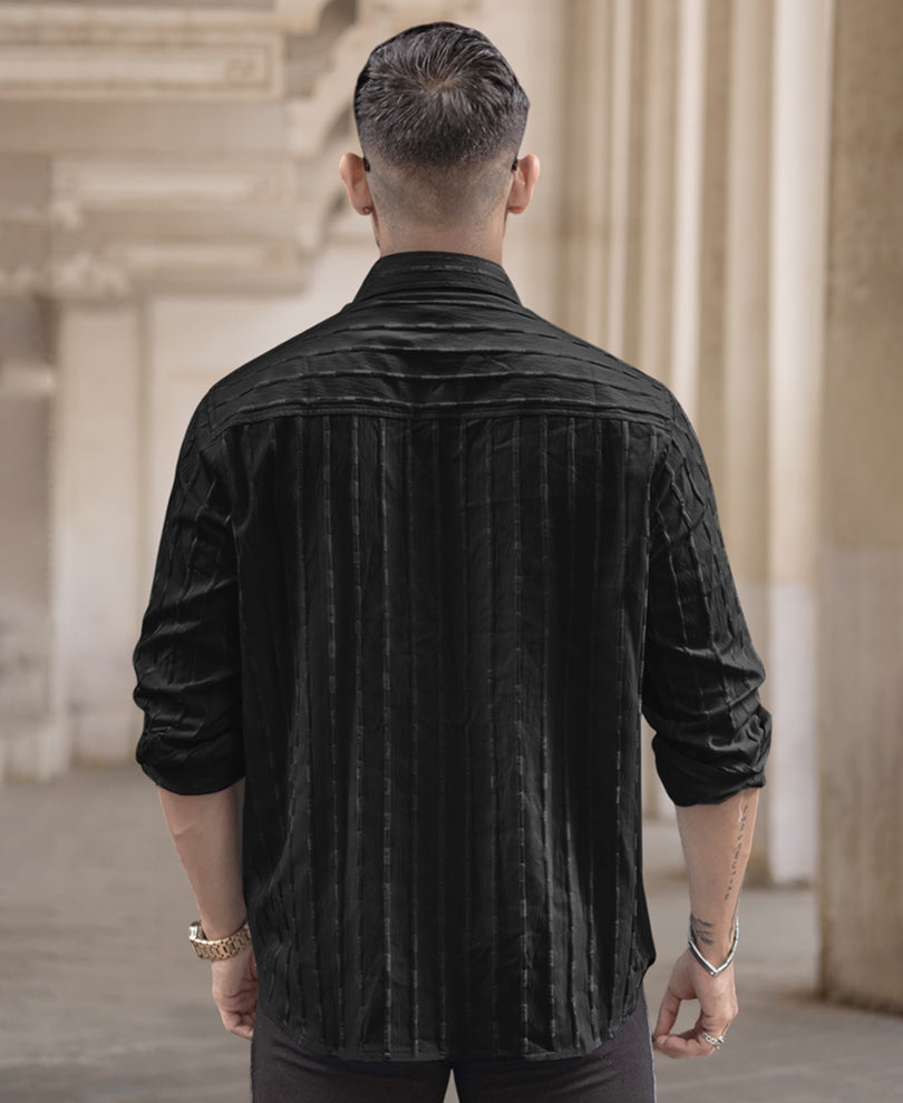 Black Stripe Structured Regular Fit Full Sleeves Shirt