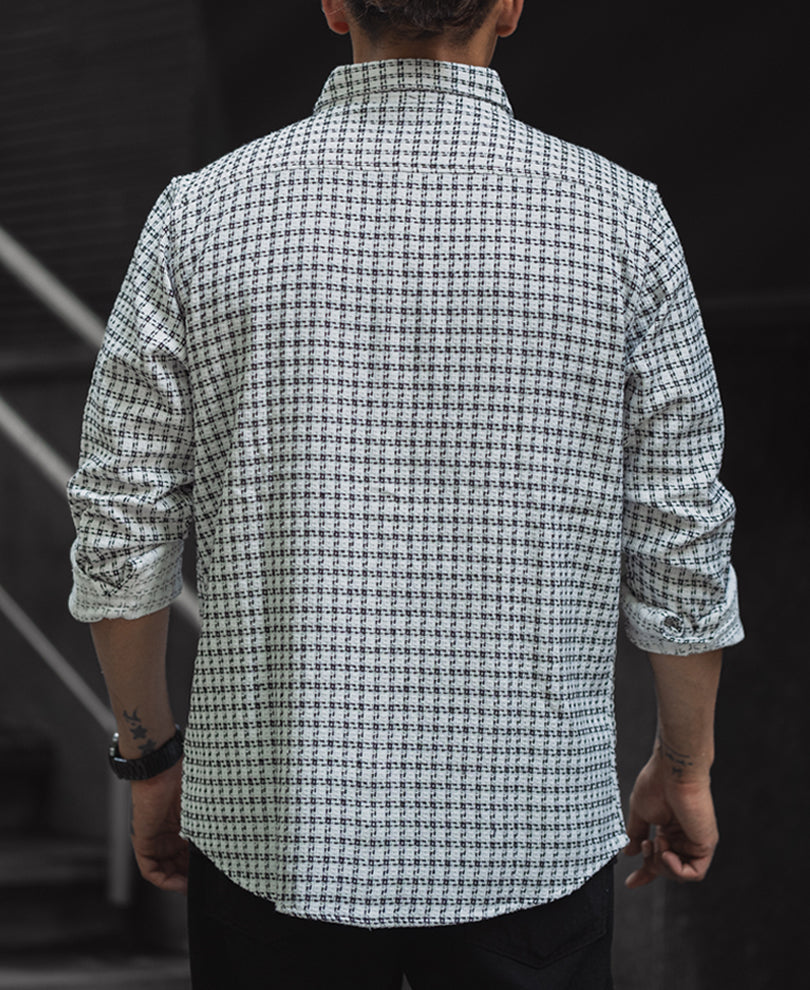 White And Black Small Checks Regular Fit Full Sleeves Shirt