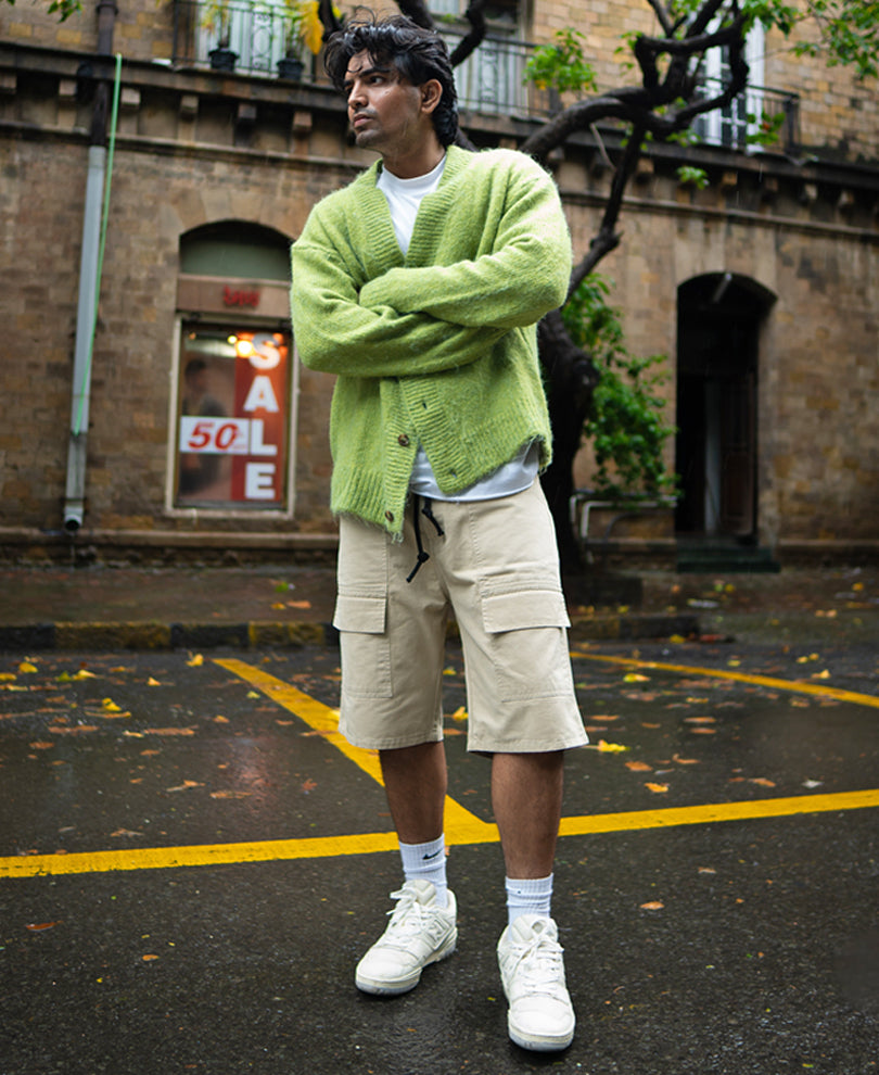 Cream Baggy Cotton Shorts