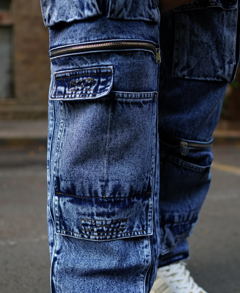 Blue Baggy fit Denim Cargo Pants