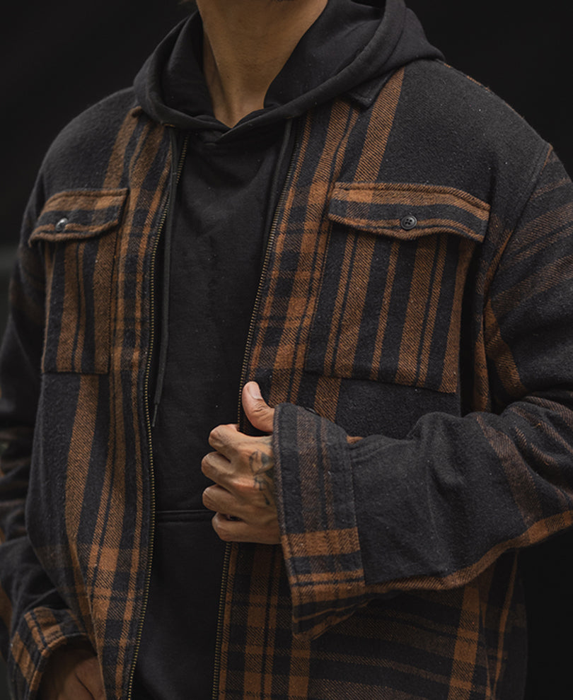 Brown And Black Full Sleeve Regular Fit Flannel Shacket
