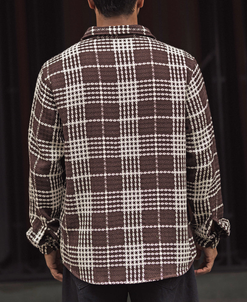 Brown and White Structured Checks Regular Full Sleeves Shirt