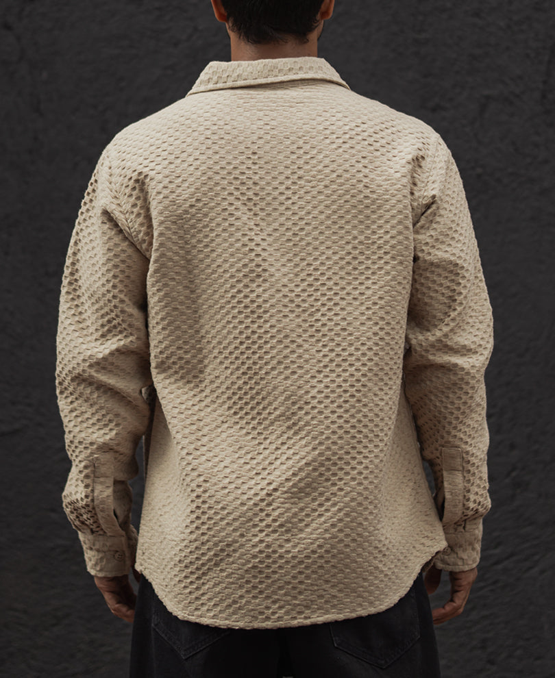 Beige Regular Fit Full Sleeves Structured Shirt