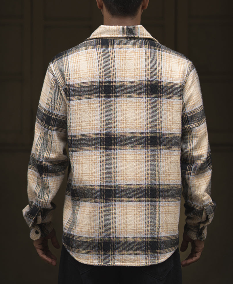 Beige And Black Checks Regular Fit Full Sleeves Shirt