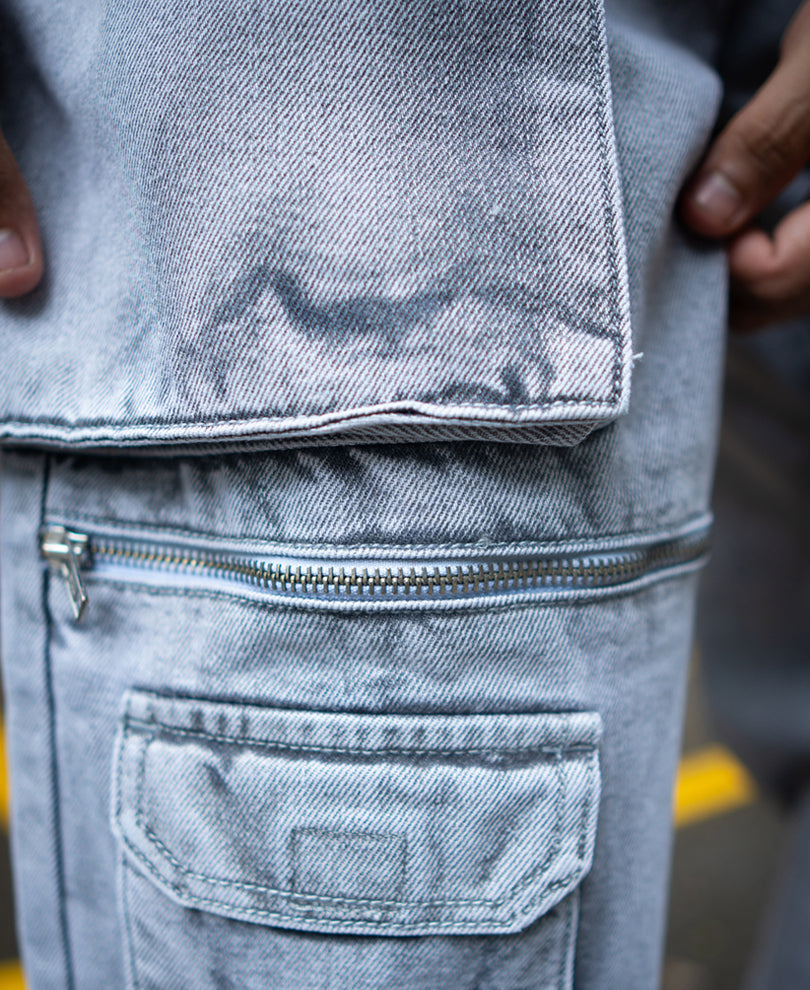 Light Grey Baggy Fit Cargo Denim Jeans