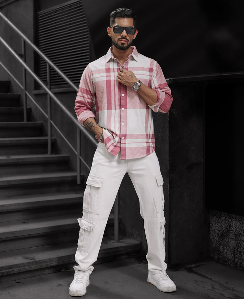 Mauve Pink Regular Fit Full Sleeve Checkered Shirt