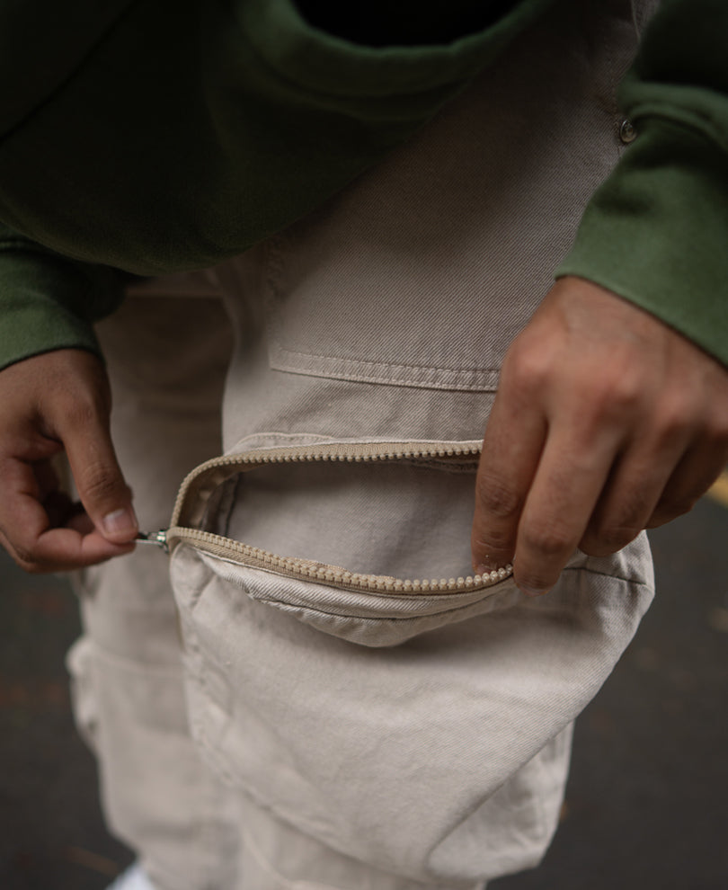 Off White Multi Pocket Baggy Fit Cargo Jeans