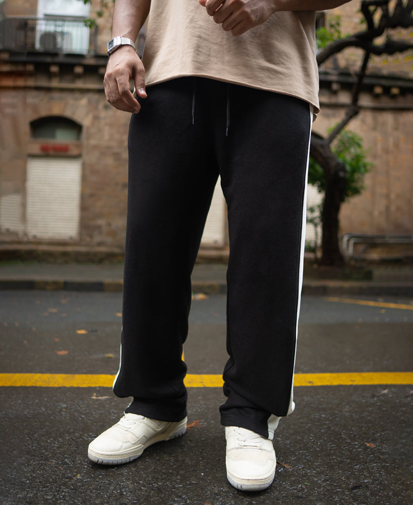 Black Contrast Panel Baggy Track Pant