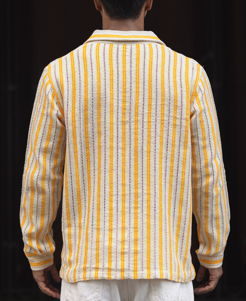 Yellow And Off White Regular Fit Full Sleeves Shirt