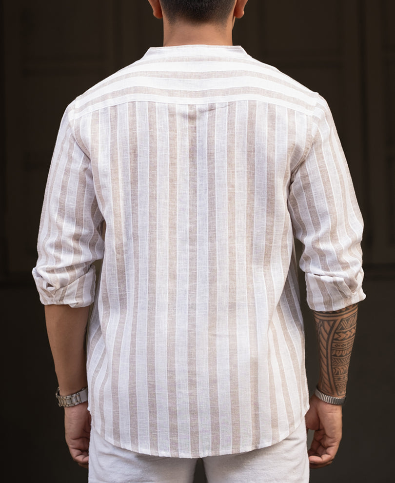 White And Beige Regular Fit Full Sleeves Shirt