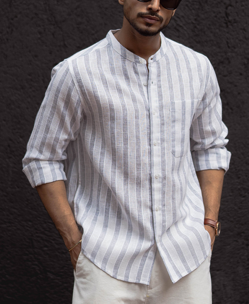 White And Grey Regular Fit Full Sleeves  Shirt
