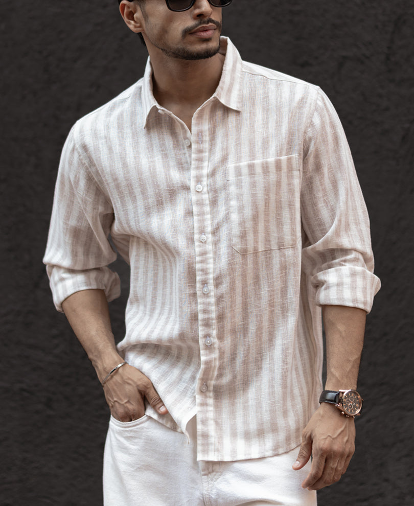 Beige Regular Fit Full Sleeves Shirt