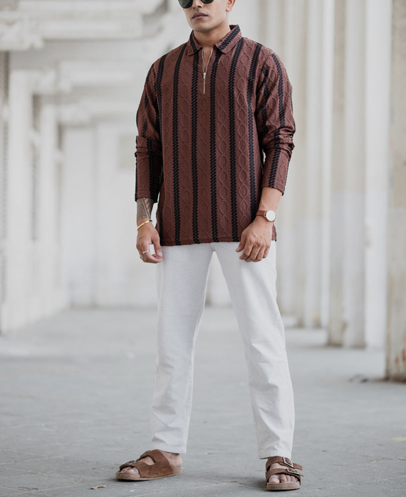 Brown Structured Stripe Shirt