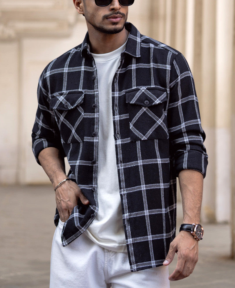 Black Checked Regular Fit Full Sleeves Shirt