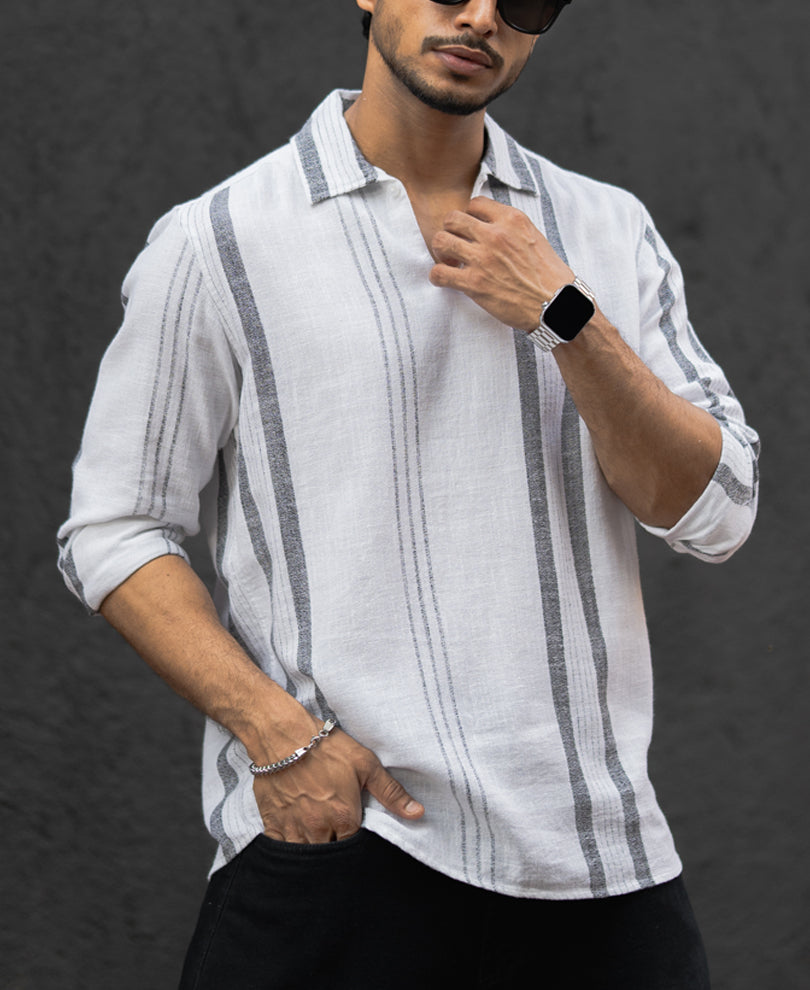 White Regular Fit Full Sleeves Kurta Style Shirt