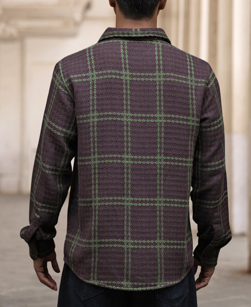 Brown Waffle Checks Regular Fit Full Sleeves Shirt