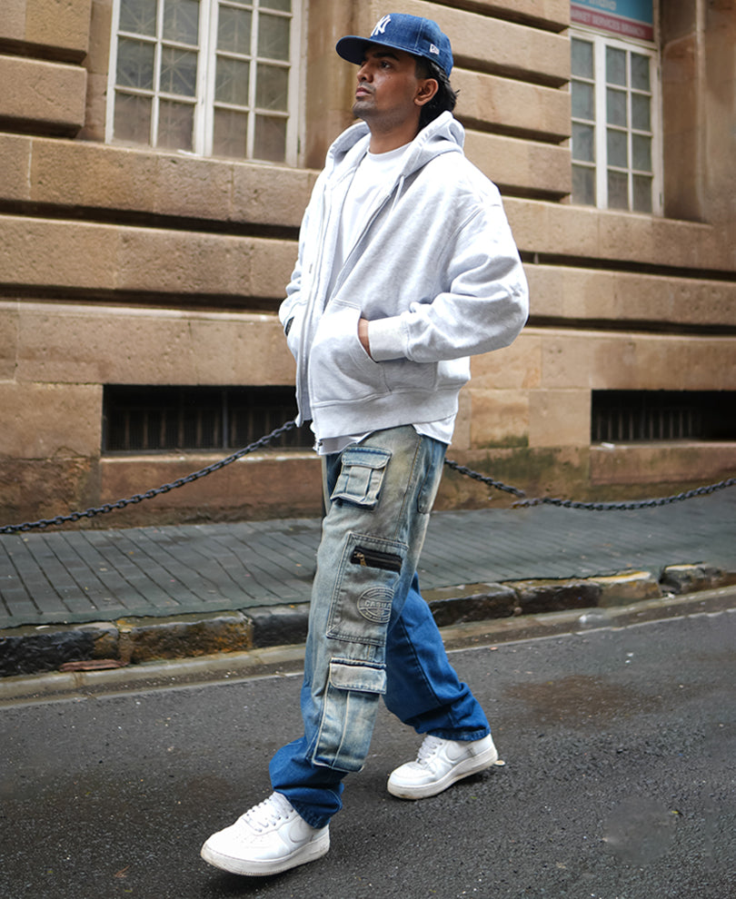 Blue Baggy Fit Cargo Denim Jeans