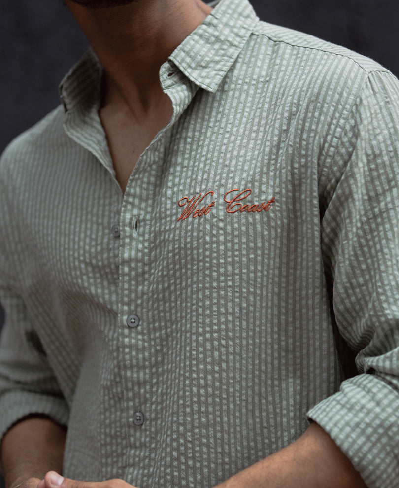 Green Stripes Printed Regular Fit Full Sleeves Shirt
